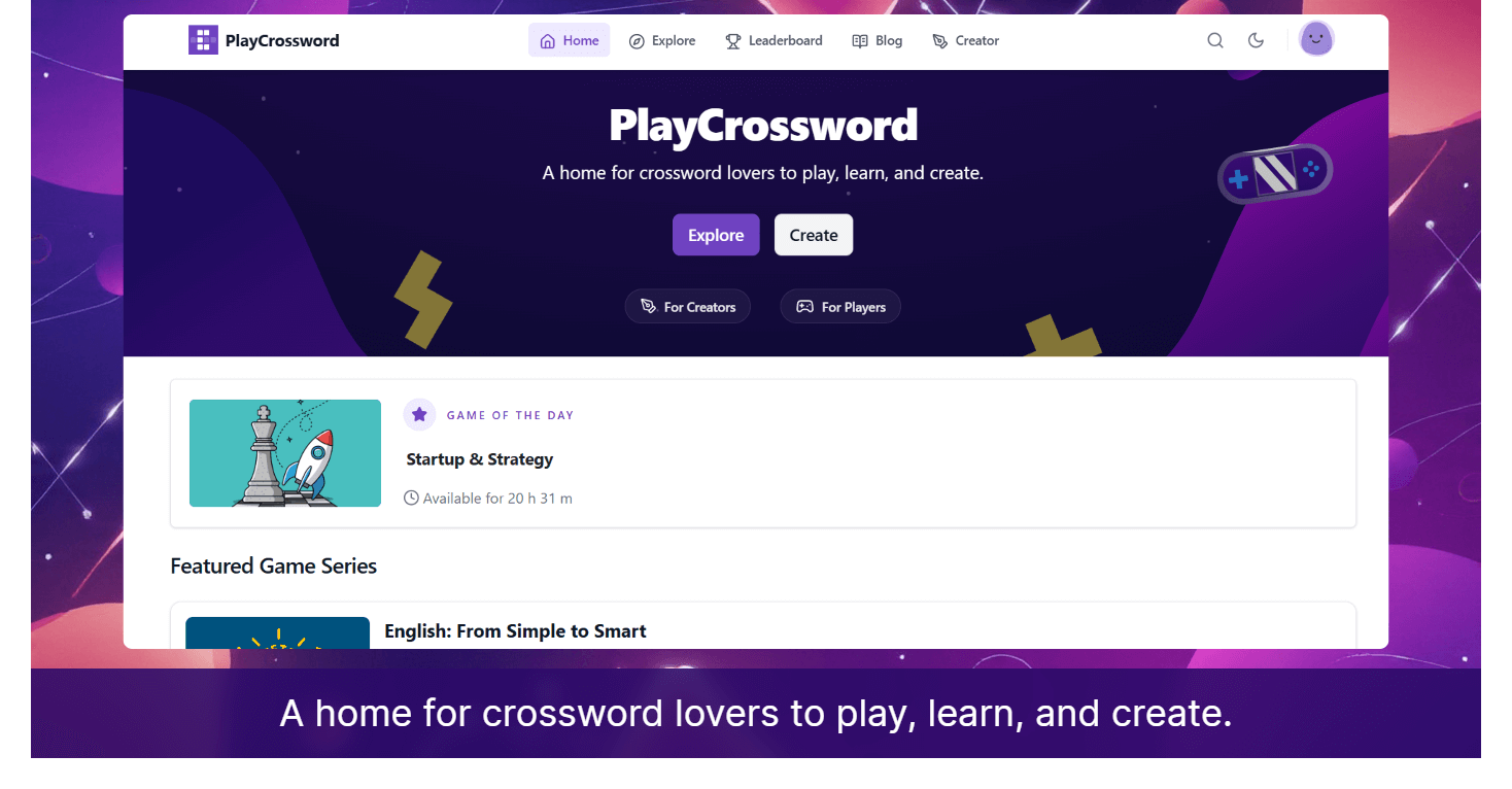 PlayCrossword interface showing a puzzle creation screen